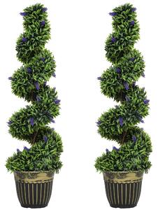 HOMCOM Set of 2 Decorative Artificial Plants, Boxwood Spiral Topiary Tree with Lavender and Pot, Fake Plants for Home Indoor Outdoor Decor, 115cm