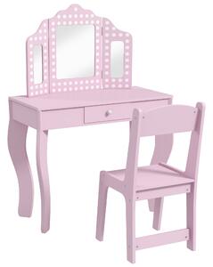 AIYAPLAY Kids Dressing Table Sets with Stool and Tri-Fold Mirror, Drawer for Playroom, Bedroom - Pink Aosom UK