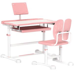 AIYAPLAY Height Adjustable Kids Desk and Chair Set, School Study Writing, Reading Table Chair Set w/ Tilted Desktop, Pink Aosom UK