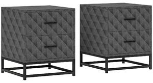 HOMCOM Bedside Tables Set of 2, Modern Bedside Table Nightstand with 2 Drawers, Bedside Cabinet Sofa Side Table with Storage, Steel Legs for Bedroom, Living Room, Grey