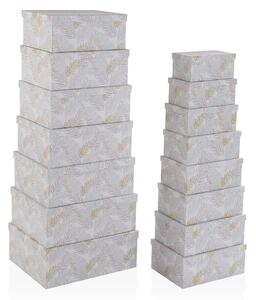 Set of decorative boxes Versa Cardboard Feathers (15 Pieces)