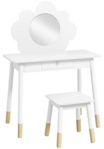 AIYAPLAY Kids Dressing Table with Mirror, Stool, Drawer, Cloud Design, White Aosom UK