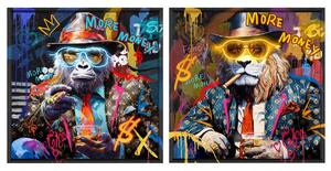 Painting Home ESPRIT Black Lion Monkey Loft 83 x 3,7 x 83 cm (2 Units)