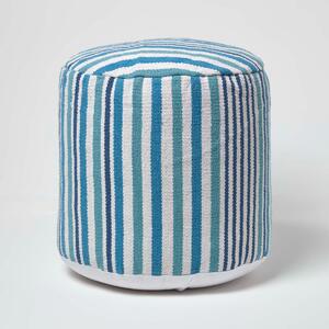 Homescapes Blue and White Stripe Bean Filled Pouffe Tall 45 x 40 cm