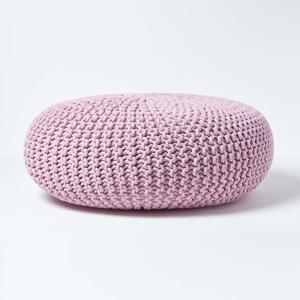 Pastel Pink Knitted Cotton Large Round Pouffe Foostool 70 x 23cm