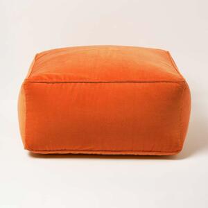 Homescapes Burnt Orange Velvet Pouffe Cube Footstool 60 x 60 cm