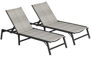 Outsunny Foldable Outdoor PE Rattan Sun Lounger Set of 2, Patio Wicker Recliners Lounge Chair w/ 5-Level Adjustable Backrest, Mixed Grey Aosom UK