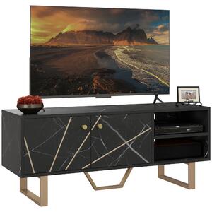 HOMCOM TV Cabinet with Storaget with Storage Shelves and Cupboard for Living Room, TV Unit for TVs up to 50 Inches, Black Marble Tone Aosom UK