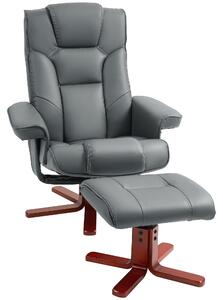 HOMCOM Leather Recliner Chair wirh Footstool, High Back, Armrests, Bent Wood Base, Rocking Function, Grey Aosom UK