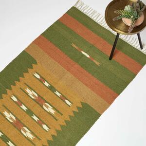 Orange & Green 66 x 200 cm Handwoven Jute Hall Runner Kilim Rug