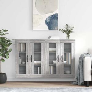Belek Wooden Wall Mounted Sideboard With 4 Doors In Grey Sonoma Oak