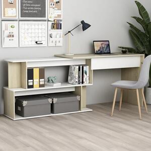 Fowey Wooden Laptop Desk Corner In White And Sonoma Oak