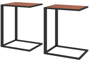 HOMCOM C-Shaped Side Table, Sofa End Table with Metal Frame, Accent Couch Table for Living room, Bedroom, Set of 2, Walnut and Black