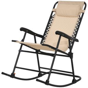 Outsunny Outdoor Folding Rocking Chair, Zero Gravity Design with Headrest, Portable and Comfortable, Beige