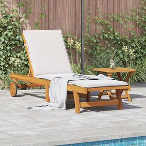 Zavira Garden Acacia Wood Sun Lounger with Table in Brown