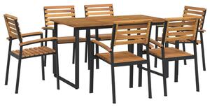 Zivora Garden Acacia Wood 140cm Dining Table with 6 Chairs in Black and Brown