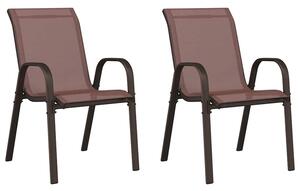 Zelaro Garden Brown Textilene Fabric Dining Chairs in Pair