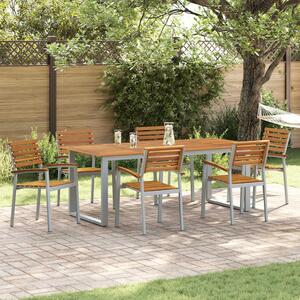 Zivora Garden Acacia Wood 200cm Dining Table with 6 Chairs in Grey and Brown