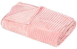 HOMCOM Flannel Fleece Throw Blanket, Fluffy Warm Throw Blanket, Striped Reversible Travel Bedspread, King Size, 230 x 231cm, Pink
