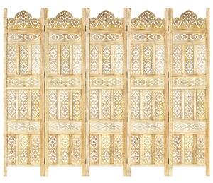 Fauci Mango Wood 5 Panels 200cm x 165cm Room Divider In Natural