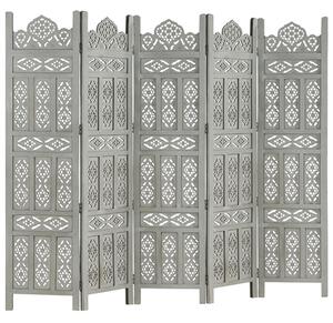 Fauci Mango Wood 5 Panels 200cm x 165cm Room Divider In Grey