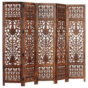 Danessa Wooden 5 Panels 200cm x 165cm Room Divider In Brown