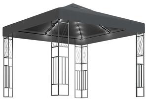 Raziel Small Fabric Gazebo In Anthracite With LED String Lights