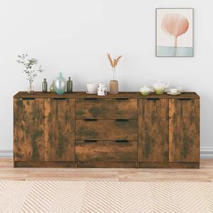 Algot Wooden Sideboard With 4 Doors 3 Drawers In Smoked Oak