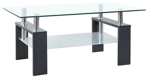 Aleron Clear Glass Coffee Table With Grey Wooden Legs
