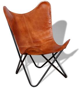 Harald Real Leather Butterfly Chair In Brown With Metal Frame