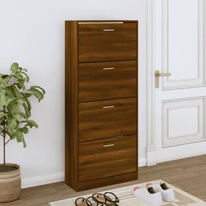 Oban Wooden Shoe Storage Cabinet With 4 Flaps In Brown Oak