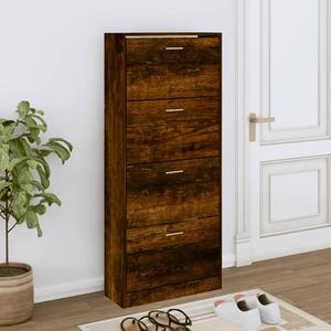 Oban Wooden Shoe Storage Cabinet With 4 Flaps In Smoked Oak