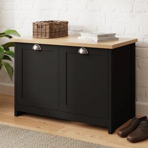 Loftus Wooden Shoe Storage Bench With 2 Doors In Black And Oak