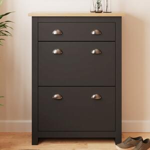 Loftus Wooden Shoe Cabinet With 2 Flip Doors 1 Drawer In Black And Oak