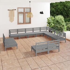 12 Piece Garden Lounge Set Solid Wood Pine Grey