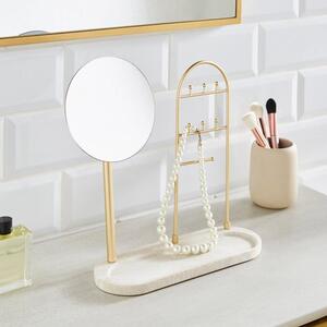 Freestanding Marble Round Dressing Table Mirror with Jewellery Storage