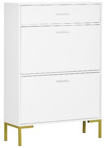 HOMCOM Modern Shoe Cabinet with 2 Flip Doors, Drawer and Adjustable Shelf, Hallway Shoe Cupboard Storage Organizer for 12 Pairs of Shoes, White