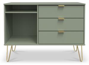 Moreno Olive Green 3 Drawer Wooden TV Unit with Gold Hairpin Legs | Roseland Furniture