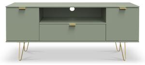 Moreno Olive Green 2 Door 1 Drawer Wide TV Unit with Gold Hairpin Legs | Roseland Furniture