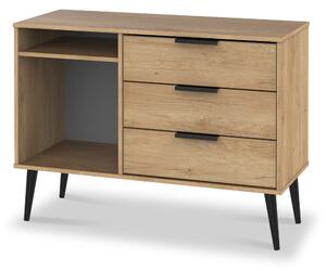 Asher Light Oak 3 Drawer Wooden TV Unit with Black Legs | Roseland Furniture