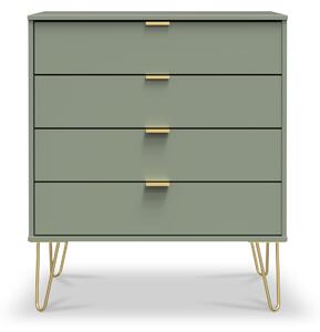 Moreno Olive Green Wooden 4 Drawer Chest with Gold Hairpin Legs | Roseland Furniture