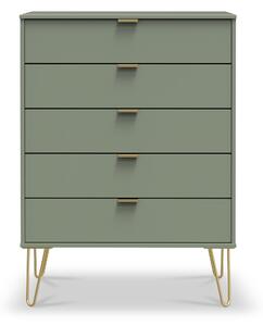 Moreno Olive Green Wooden 5 Drawer Chest with Gold Hairpin Legs | Roseland Furniture