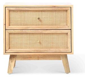 Venti Mango Wood & Cane 2 Drawer Bedside Table Cabinet | Roseland