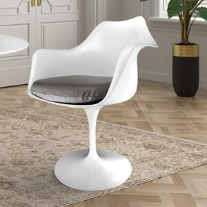 Fusion Living White Tulip Curved Arm Dining Chair with PU Cushion