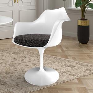 Fusion Living White Tulip Curved Arm Dining Chair with Textured Cushion