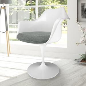 Fusion Living White Tulip Curved Arm Dining Chair with Velveteen Cushion