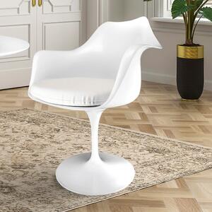 Fusion Living White Tulip Curved Arm Dining Chair with PU Cushion