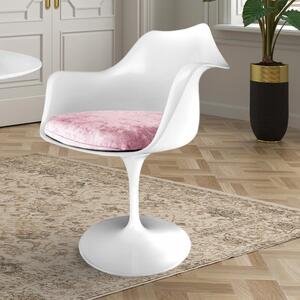 Fusion Living White Tulip Curved Arm Dining Chair with Luxurious Cushion