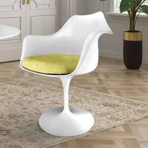 Fusion Living White Tulip Curved Arm Dining Chair with Luxurious Cushion