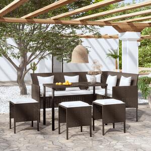 5 Piece L-shaped Couch Sofa Set with Cushions Poly Rattan Brown